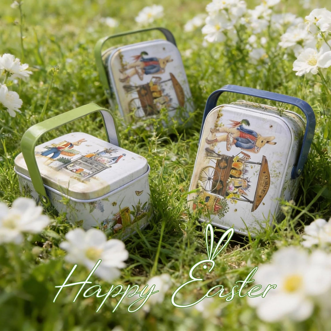 Ostern Keksdose Gebäckdose mit Deckel, 6pcs Ostereier Metalldosen Set, Osterhasen-Keksdose mit Henke