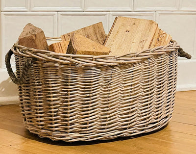 Aufbewahrungskorb "Holz-Depot" aus Weide im Shabby Look, Feuerholzkorb,