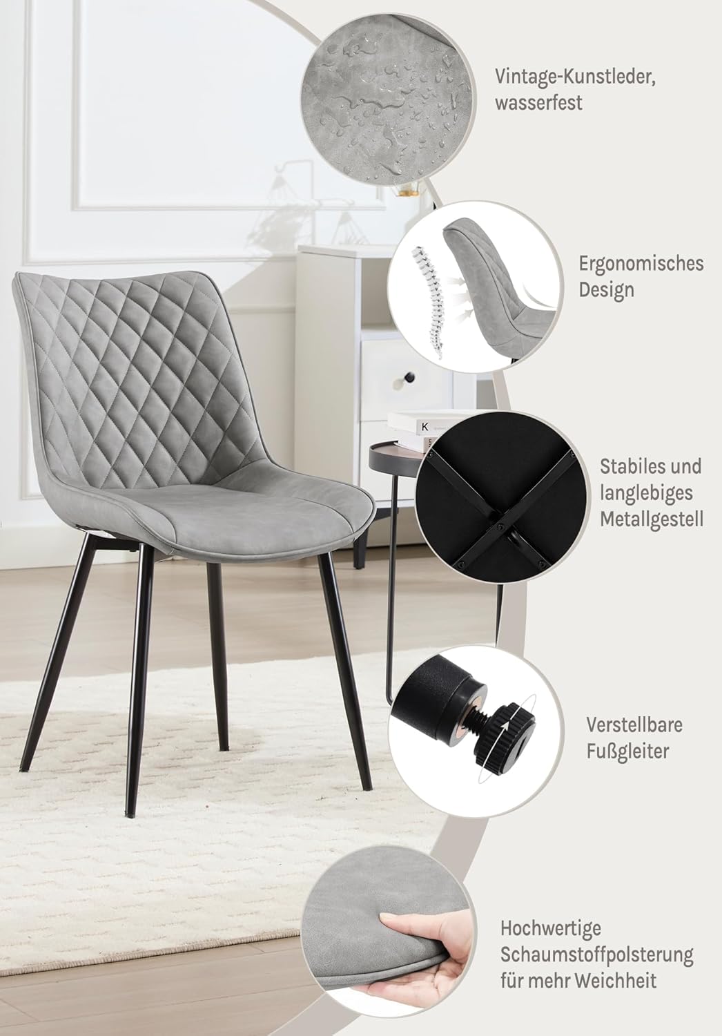 WOLTU 4 x Esszimmerstühle 4er Set Esszimmerstuhl Küchenstuhl Polsterstuhl Design Stuhl mit Rückenleh