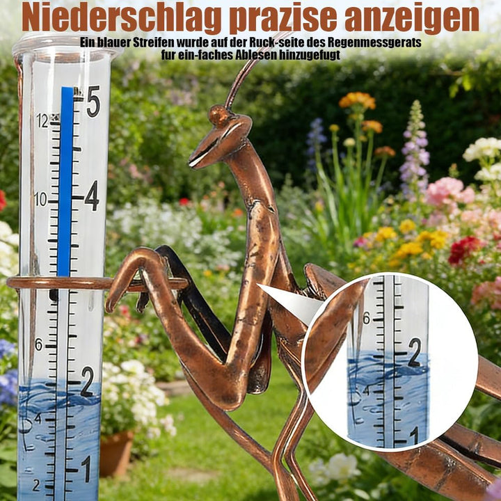 Regenmesser für Garten, Solar Regenmesser für Garten mit Erdspiess und LED, Metall Gottesanbeterin f