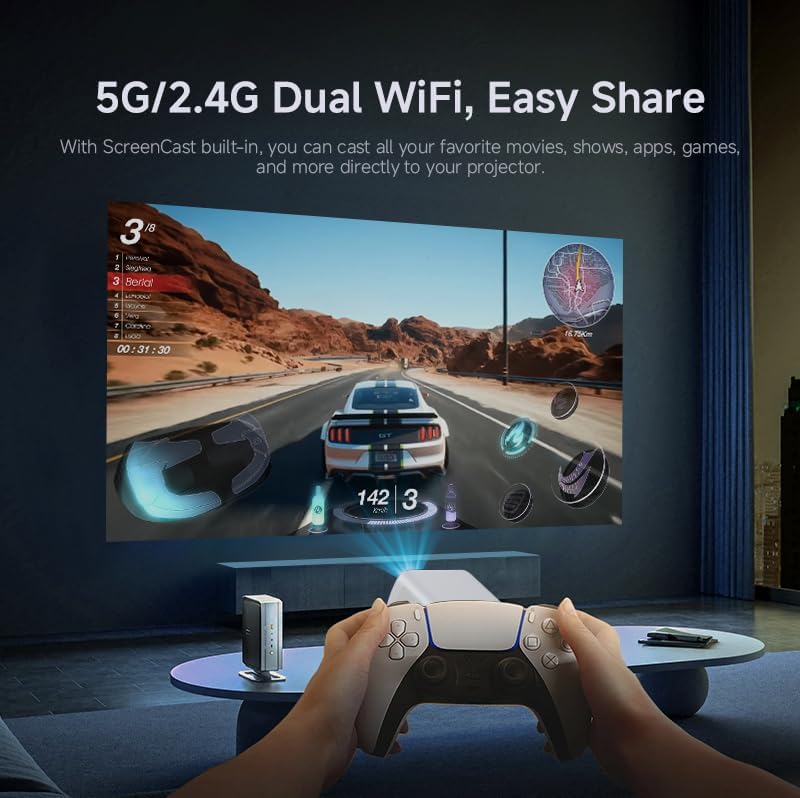LQWELL® Beamer, Heimkino Projektor 1080P, unterstützt 5G WiFi, BT5.2 mit Android OS, 230 Grad Winkel