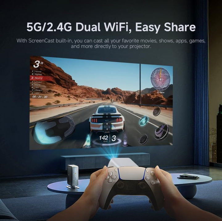 LQWELL® Beamer, Heimkino Projektor 1080P, unterstützt 5G WiFi, BT5.2 mit Android OS, 230 Grad Winkel