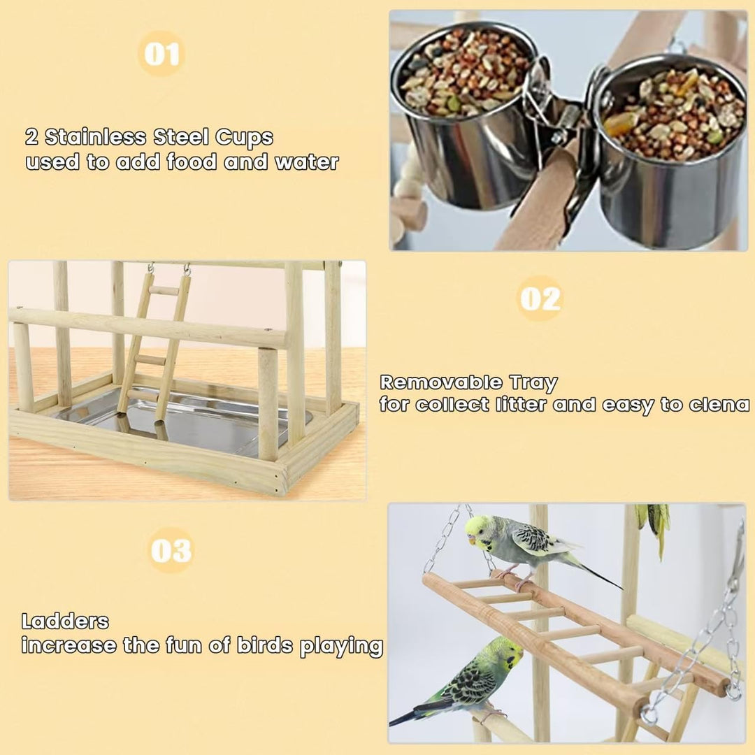 WishesMar Wellensittich Spielplatz Vogel-Spielplatz mit Feeder-Cup Spielzeug Leiter Erklimmen Schauk