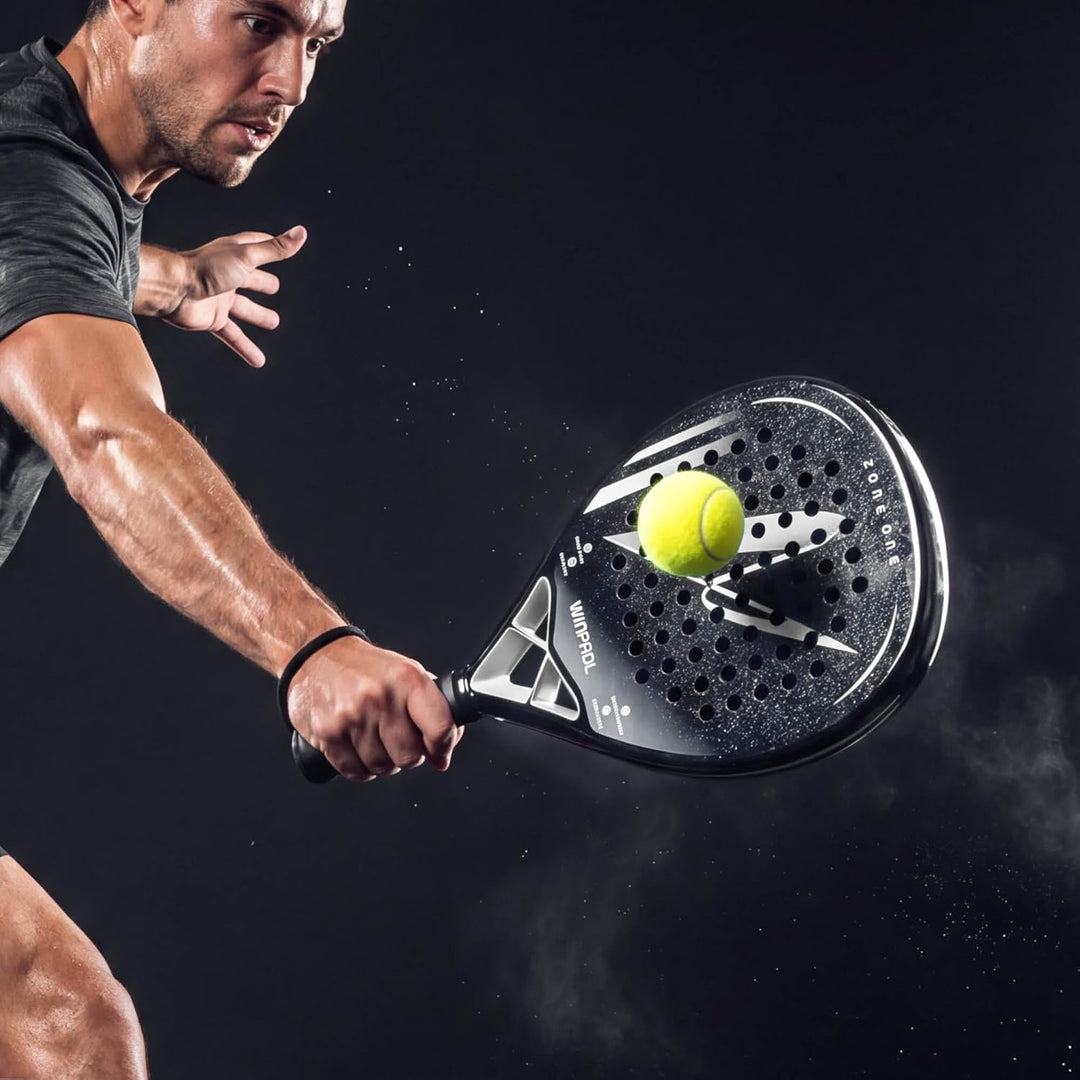 Padelschläger Zone One aus Carbonfaser - 100% Carbon-Rahmen, Soft-Eva-Kern, 365 g, Tropfenform, raue