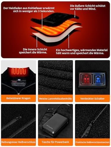 FrostVoyage Beheizbare Weste Damen Herren mit 18400mAh Powerbank, Fleece Heizweste Wärmeweste mit Ak