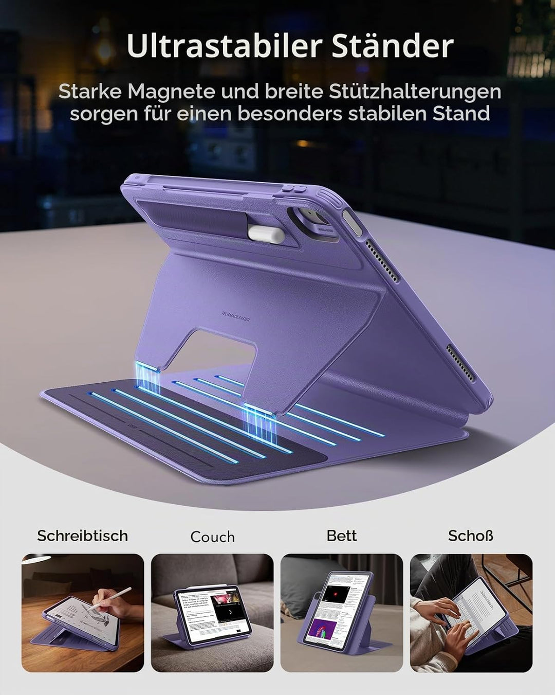 ESR für iPad Air 13 Zoll M4/M3/M2 Hülle (2026/2025/2024), drehbare Hülle mit Abnehmbarer Magnetabdec