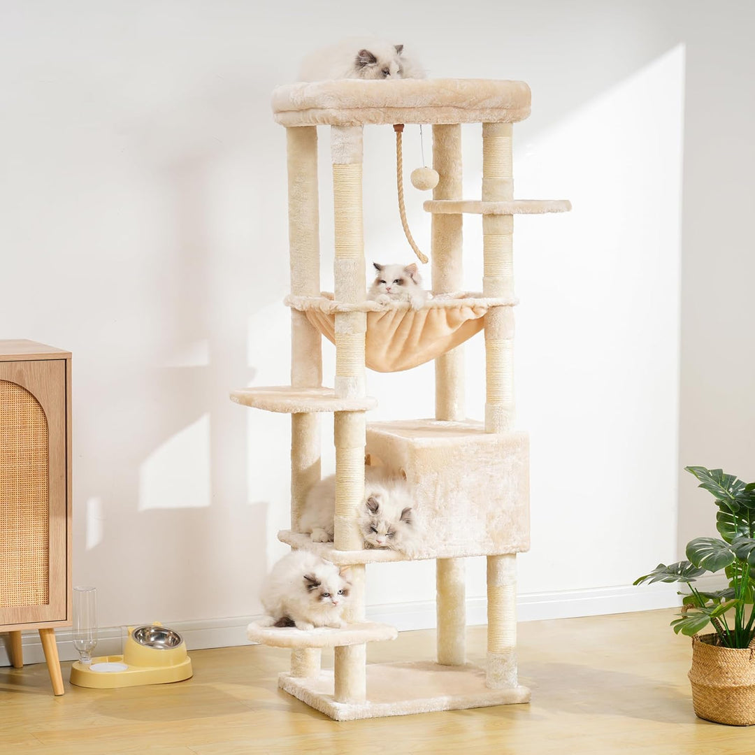 Heybly Kratzbaum, mit Decken, für grosse Katze, Katzenbaum, grosse Plattformen, Höhle, 50 x 50 x 153