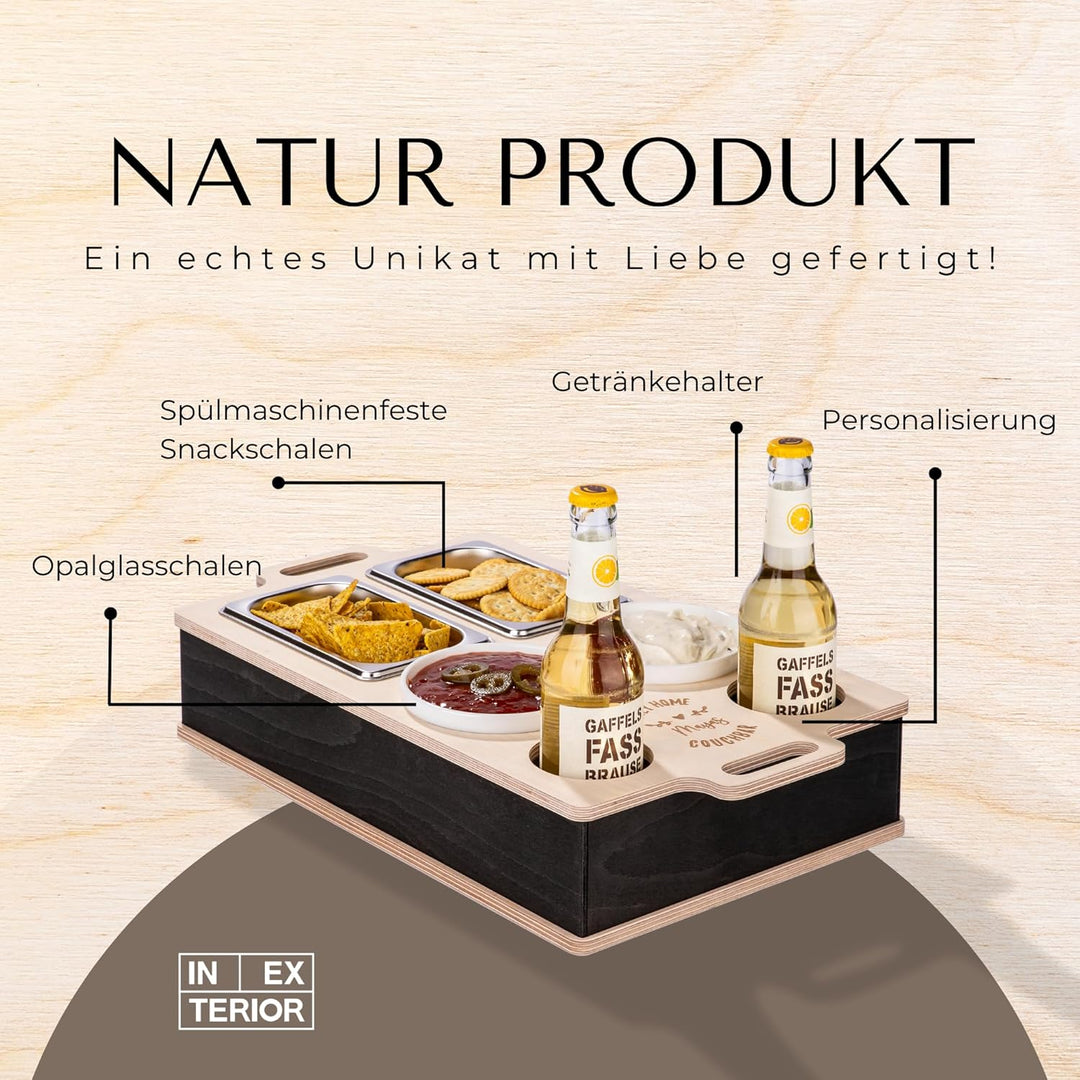 INEXTERIOR CouchBar Double - PERSONALISIERBAR - handgefertigt in Deutschland - Snackschalen und Flas