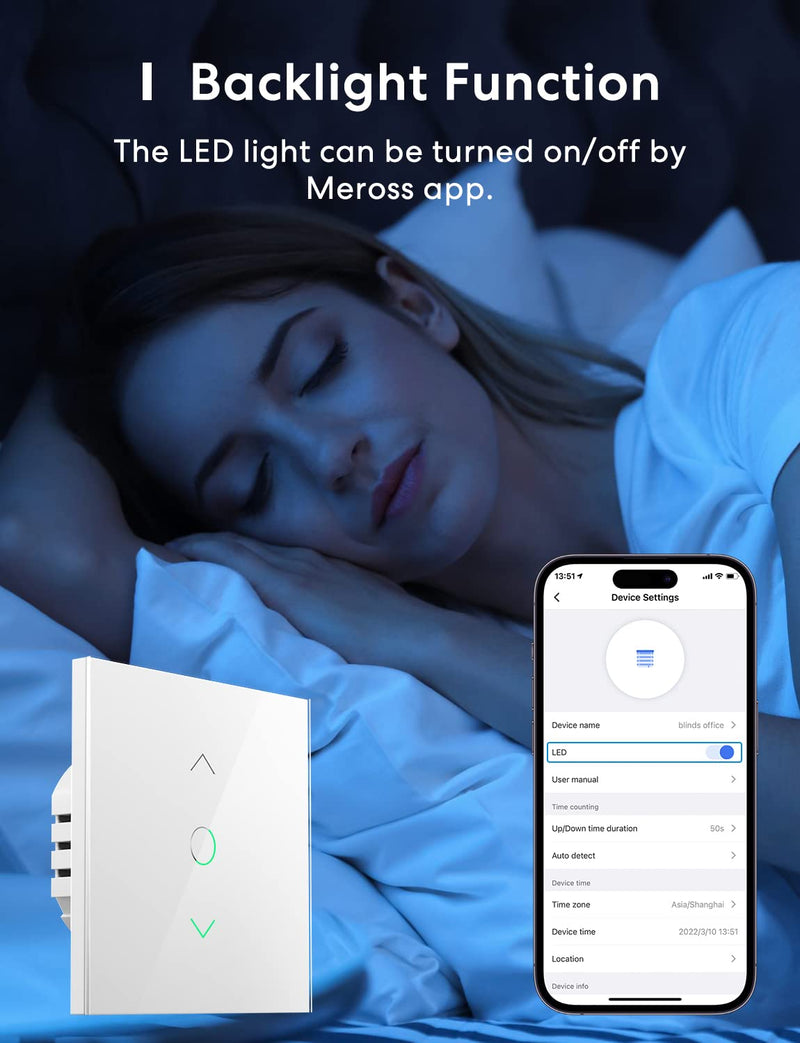 Meross Alexa Rolladen Zeitschaltuhr, meross WLAN Rolladenschalter, Smart LED Jalousien Schalter benö