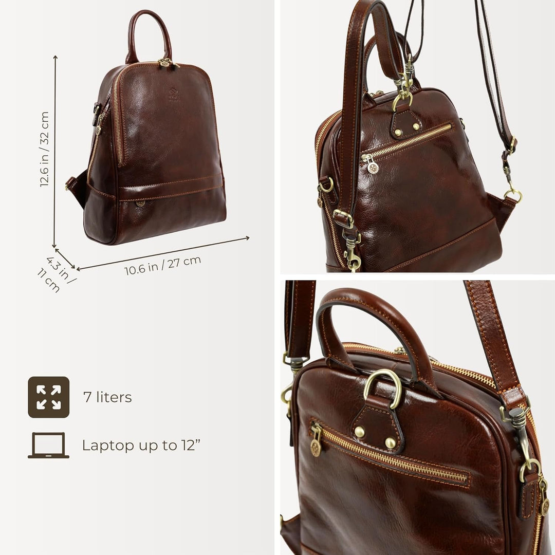 Time Resistance Damen und Herren Rucksack aus Leder - Umwandelbar zu Schultertasche - 100% Lederruck