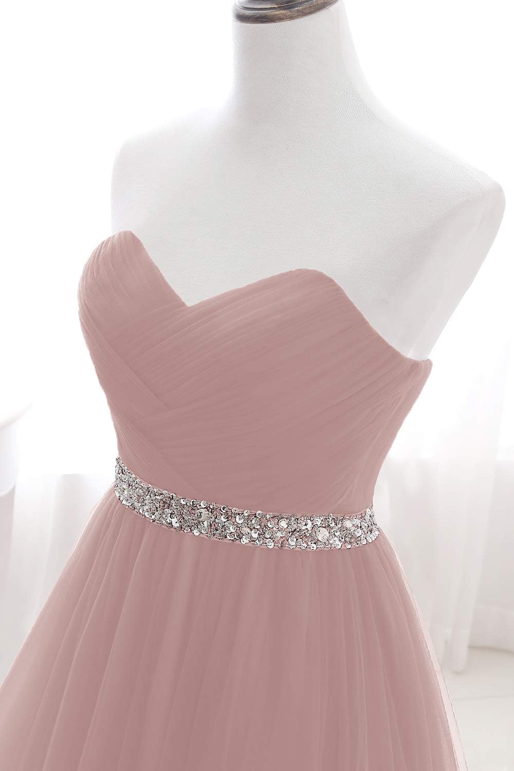 MisShow Abendkleid, Bustier, lang, sexy, mit Pailletten, Schlitten aus Chiffon, 32-46 Gr. 38, Rosa