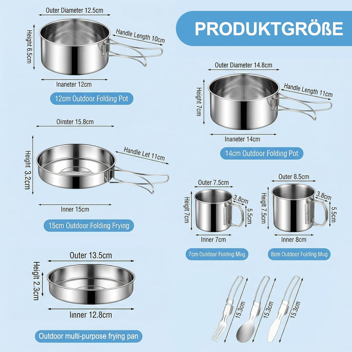 Camping Kochgeschirr Set - Camping Geschirr Set 304 Edelstahl Mini-Picknick-Camping Kochset, Edelsta