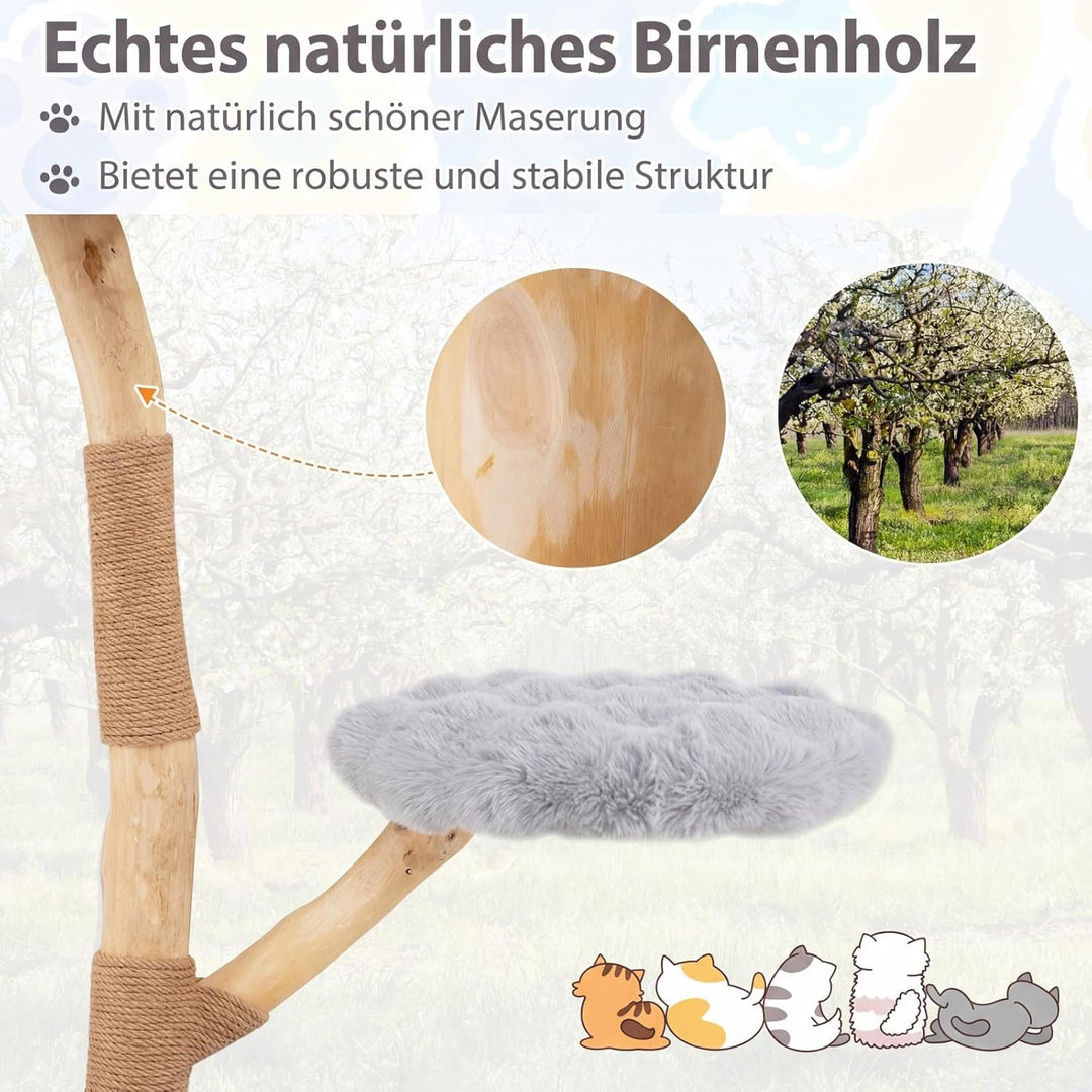 COSTWAY 90 cm Kratzbaum Holz, Katzenbaum mit 3 Plüschsitzflächen, Seil & Kratzpfosten aus Jute, Katz