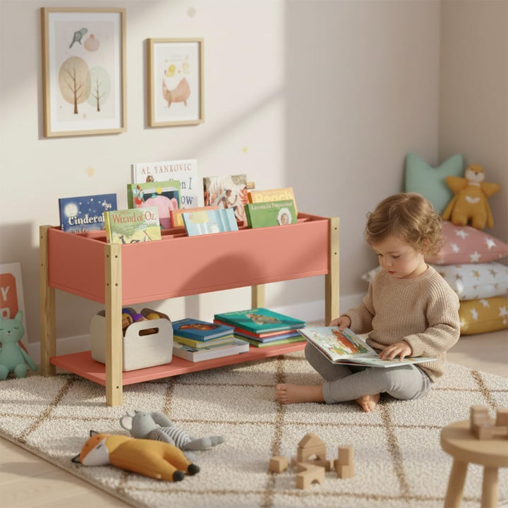 Bellabino Teme Bücherregal Kinderzimmer – Kinderbücherregal mit 4 Fächern – Montessori Bücherregal m