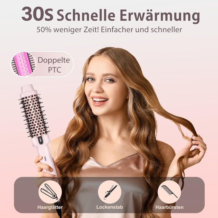 Thermal Brush, Thermobürste Negativ-Ionen, Wärmebürste Rundbürste mit 2 Temperaturstufen, Stylingbür