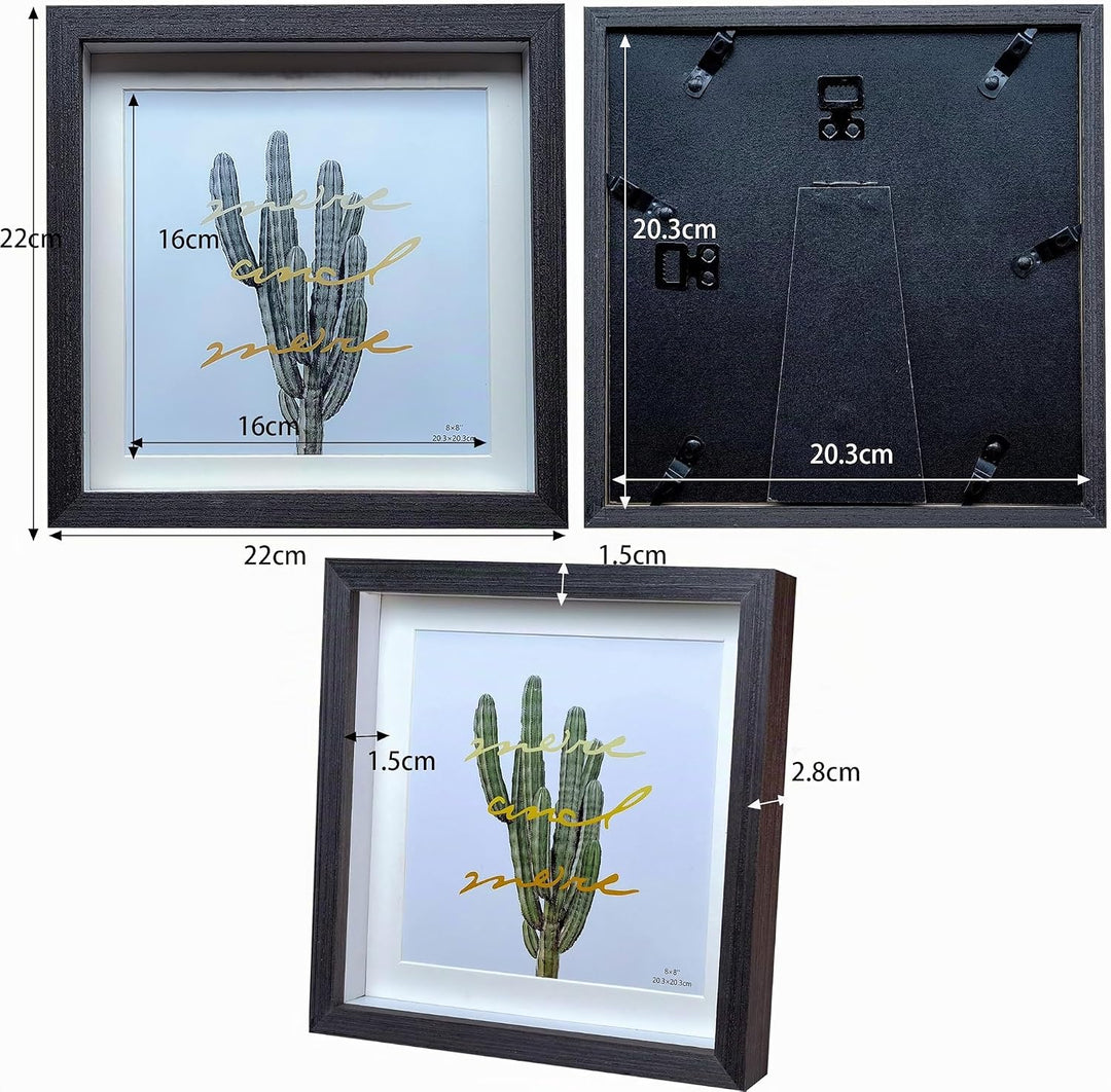 3D Schwarzer Bilderrahmen quadratisch holz 20x20cm 2er-Pack Schattenbox Fotorahmen Hergestellt aus M