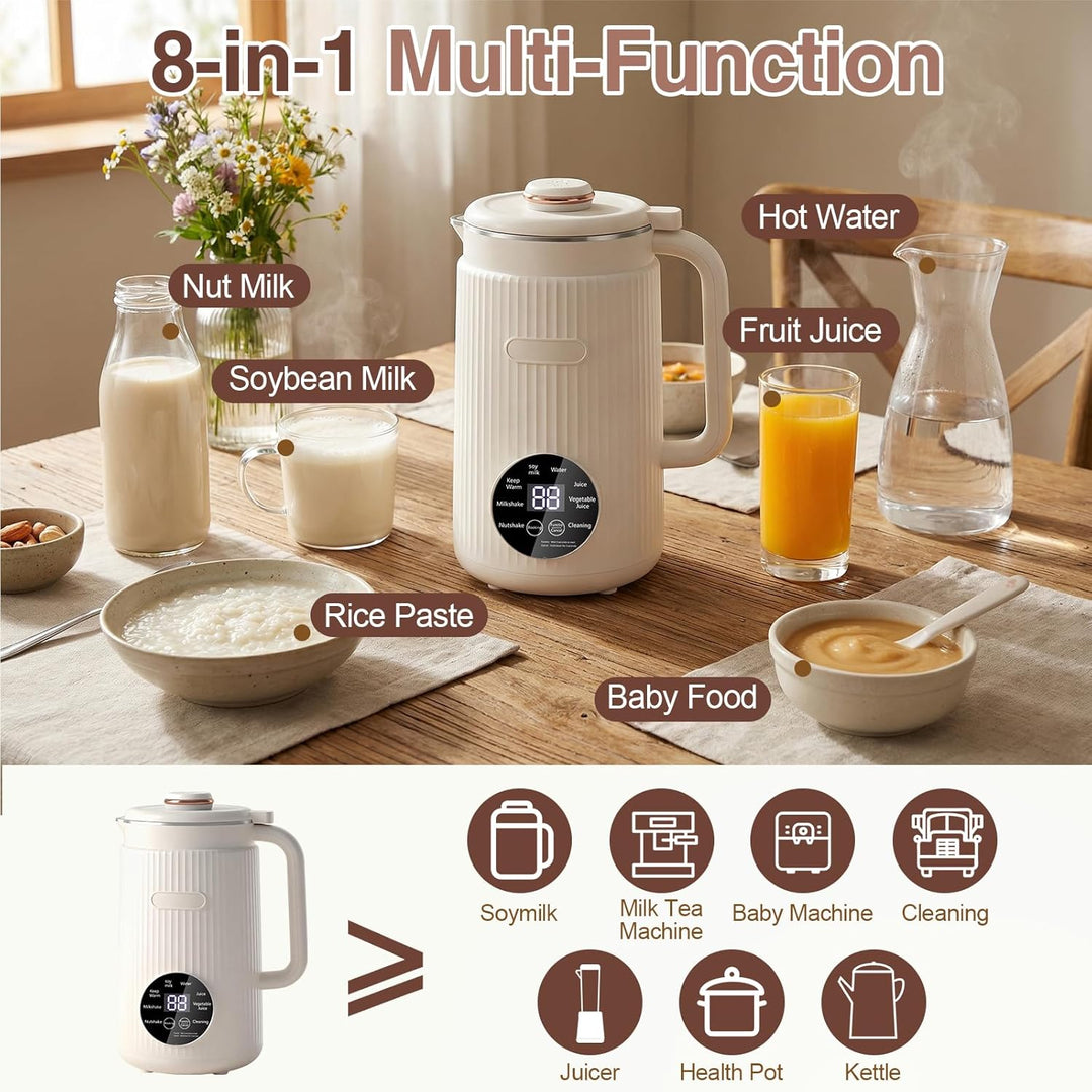 8-in-1 Nussmilchmaschine, 1200ml Pflanzenmilchbereiter & Sojamilchmaschine mit Timer, Warmhaltefunkt