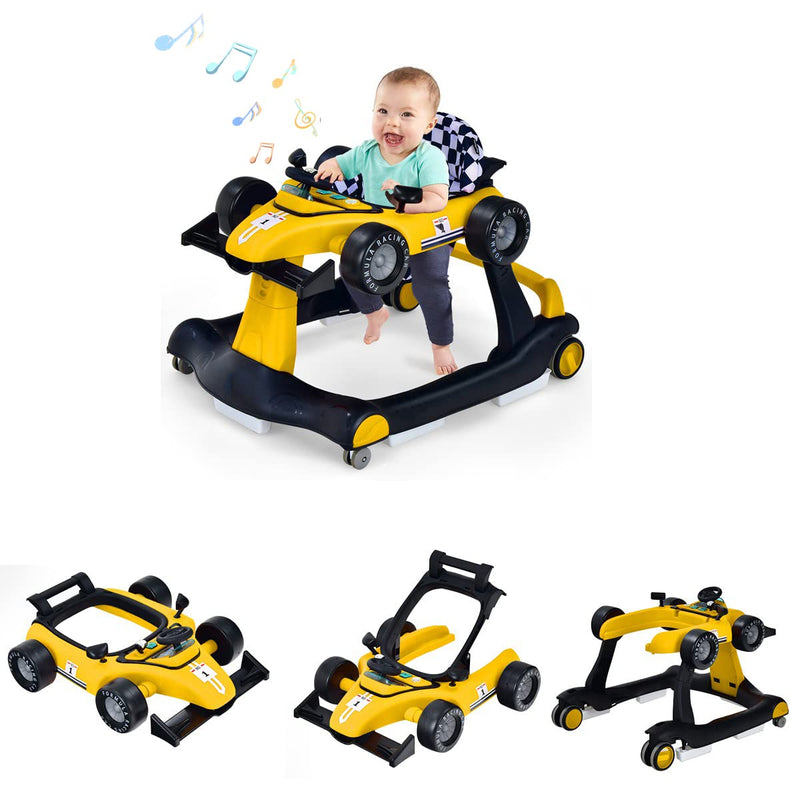 DREAMADE 4 in 1 Autoförmige Lauflernhilfe mit einstellbarer Geschwindigkeit, Musik & Licht, Babywalk