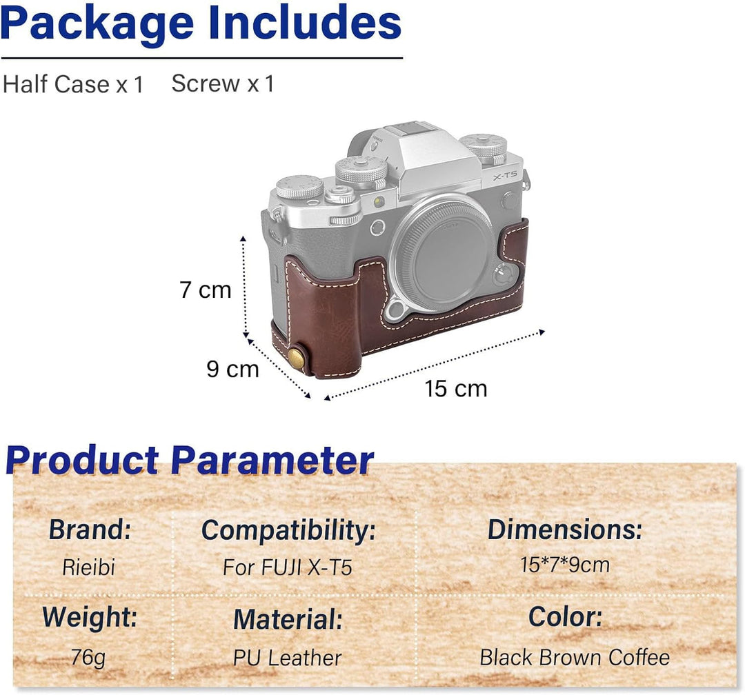 Rieibi Fuji XT5 Schutzhülle – hochwertige PU-Leder-Halbtasche für Fujifilm X-T5 Digitalkamera – Körp