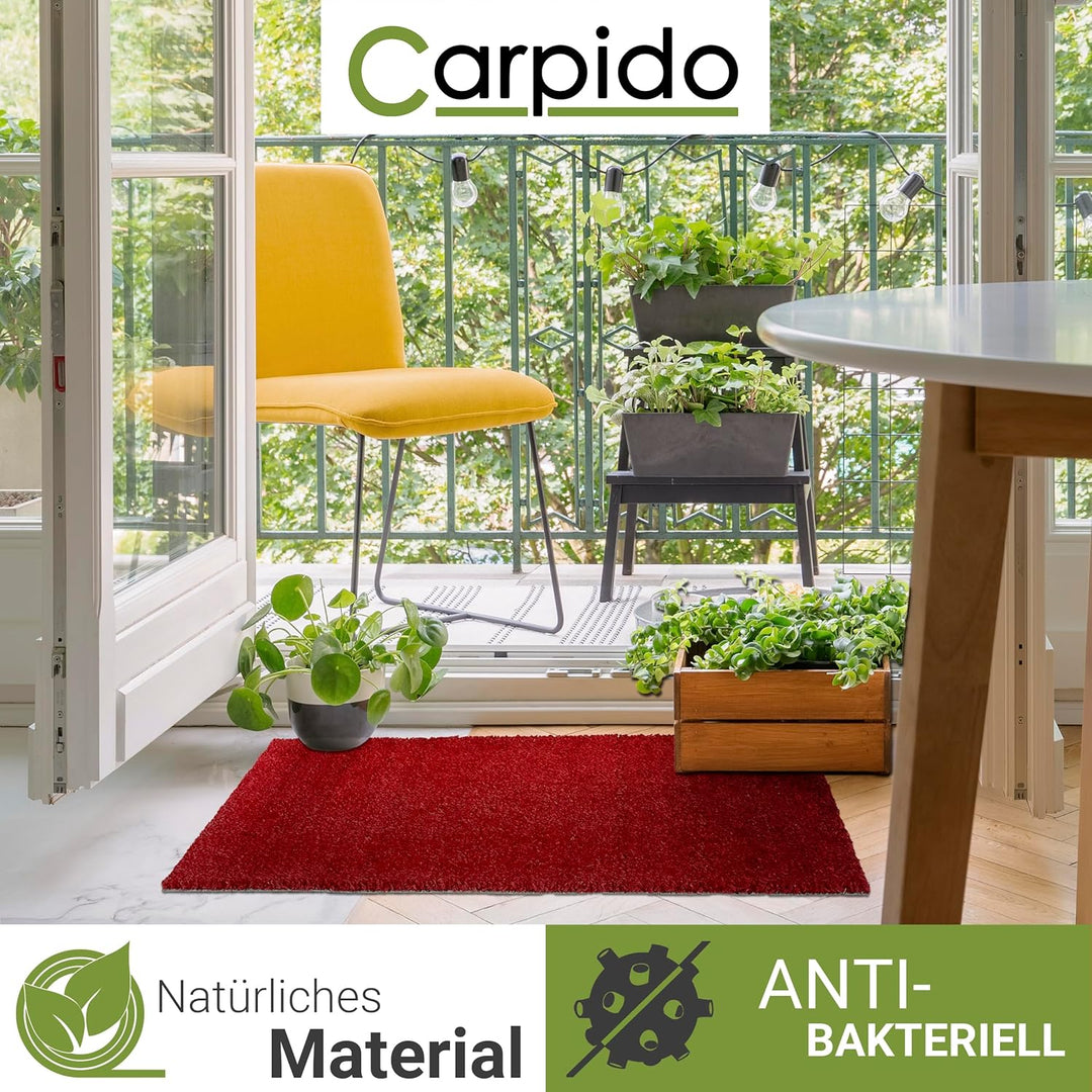 Carpido rutschfeste Kokosmatte - 40 x 60 cm Rot - Nachhaltige Naturfaser für den überdachten Aussenb