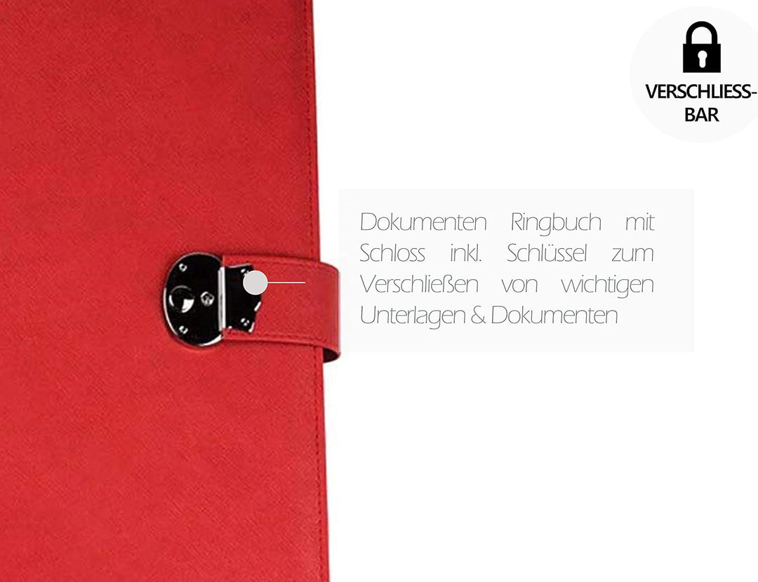 DELMON VARONE - Personalisierbare Dokumentenmappe DIN A4 mit Schloss & Schlüssel inkl. 3 Klarsichthü