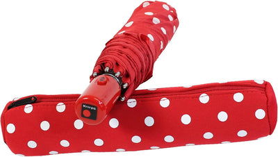 Knirps Taschenschirm Slim Duomatic Polka Dots (red-White im neopren-case), Red-white im Neopren-case