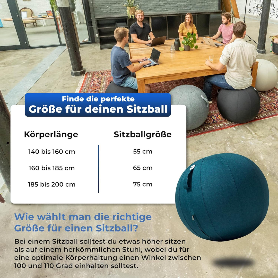 Sitzball Büro Ergonomisch 65 cm, Ergonomische Sitzmöbel für Büro und Heimbüro, Langlebiger Stoff, Gy