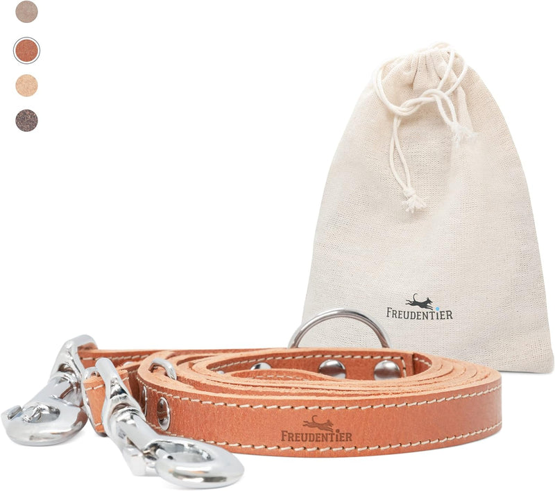 FREUDENTIER® Hundeleine aus zertifiziertem Leder 2m, 3-Fach verstellbare Führleine, liebevoll in Hol