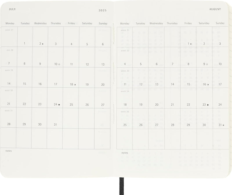 Moleskine Weekly Planner, WochenPlaner mit Platz für Notizen für 12 Monate 2025, Weicher Einband und