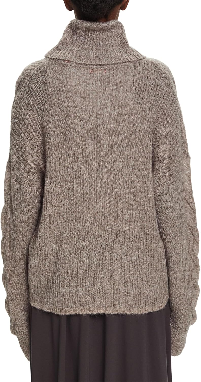 ESPRIT Rollkragenpullover aus Zopfstrick XS Brown Grey, XS Brown Grey