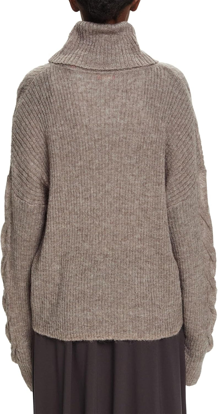 ESPRIT Rollkragenpullover aus Zopfstrick XS Brown Grey, XS Brown Grey