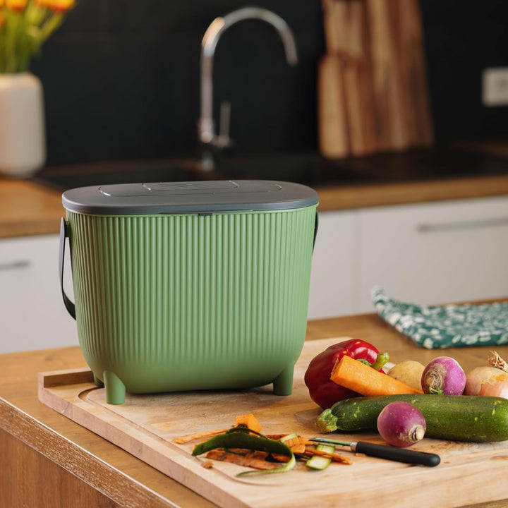 EDA - 10 Liter Komposteimer mit Kohlefilter - XXL Öffnung - Geruchsfilter - Modernes Design - Kaktus