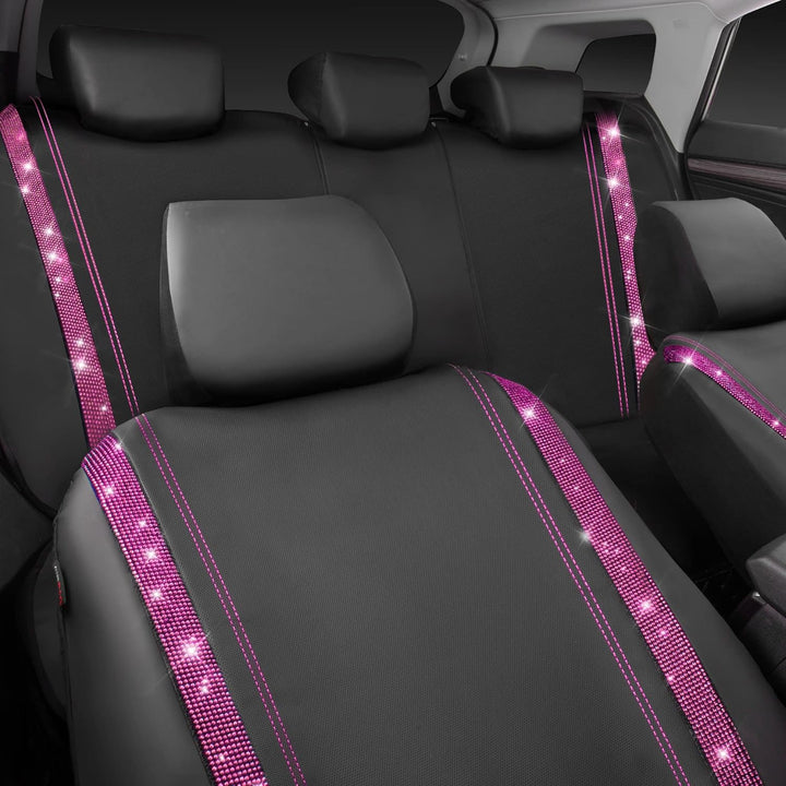 CAR PASS Wasserdicht Leder Autositzbezüge, Bling Diamant Komplettset Sitzbezug, Glänzend Kristall Gl
