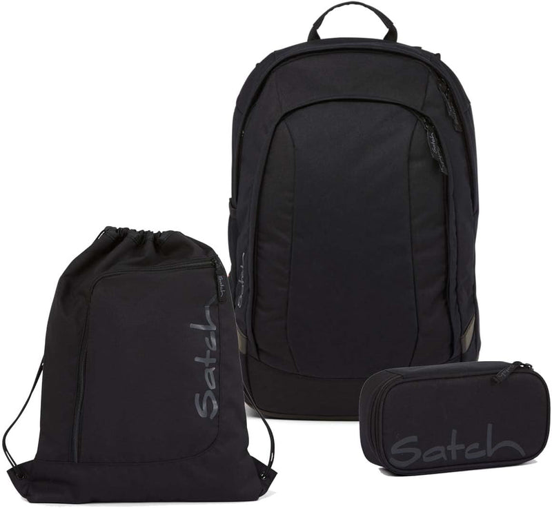 satch Air Schulrucksack Set 3tlg. inkl. Schlamperbox und Sportbeutel Blackjack, Blackjack