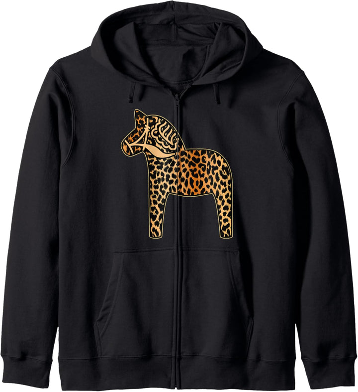 Leopard Cheetah Print Dala Pferd Dalecarlian Pferd Nordic Kapuzenjacke