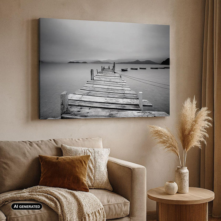 ARTTOR Bilder auf Leinwand 100x70cm Leinwandbild mit Rahmen Brücke See Gross Wanddeko Bild Schlafzim