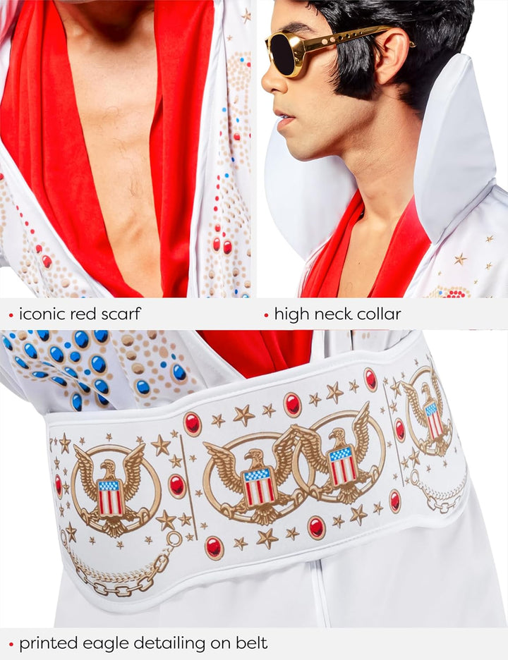 Vegaoo Schickes Elvis Presley-Kostüm für Erwachsene M Weiss/Opulenter Garten, M Weiss/Opulenter Gart