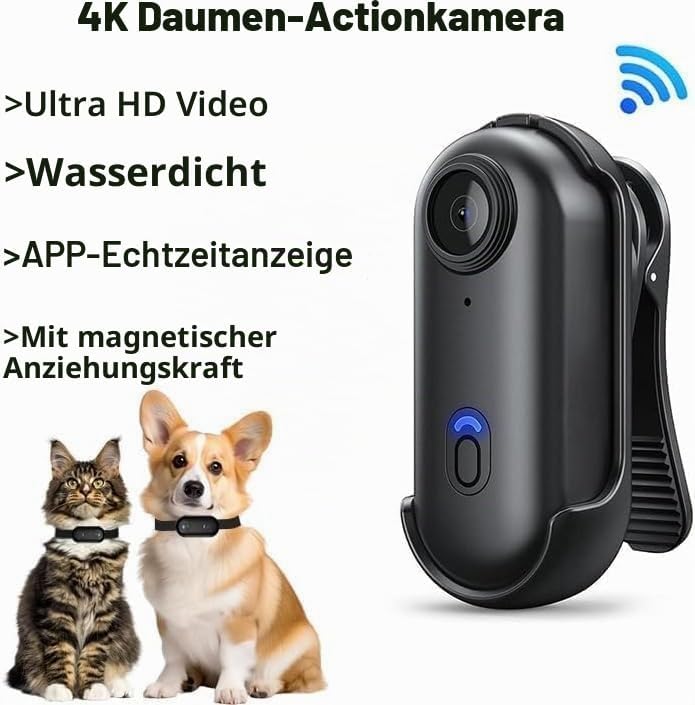 4K Mini Action Kamera Ultra-Kompakt POV Bodycam, wasserdichte Sportkamera mit 120Min Aufnahme, WiFi