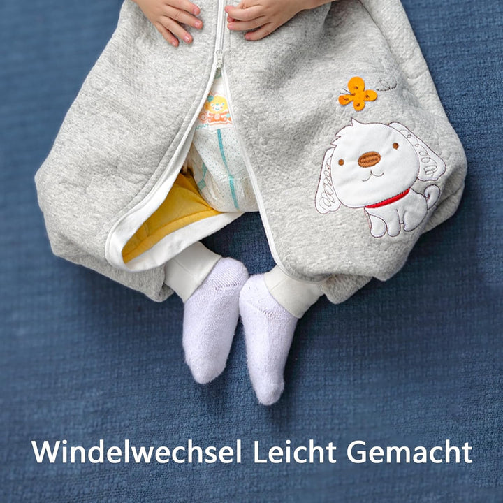 Schläfsack Baby Langarm Winter kinderSchlafsack 2.0Tog,Hund Muster Baby Schlafsack mit Füssen Baumwo