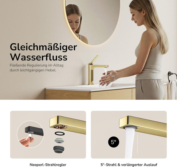 EMKE Wasserhahn Bad Champagnergold, waschtischarmatur, 4MS Messing, Wasserhahn Bad mit Auslauf Höhe