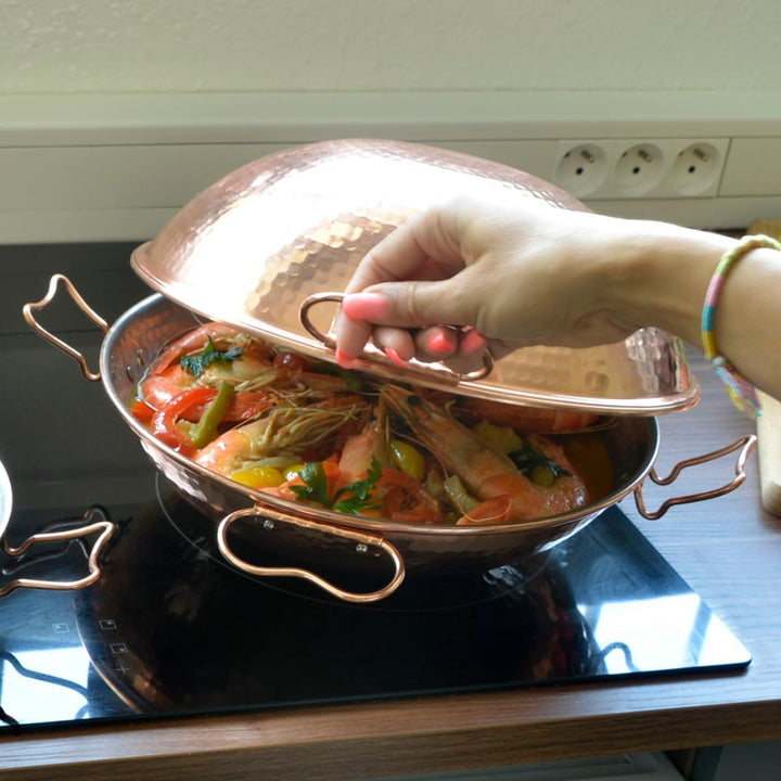 Mali's C20017 Cataplana, Schmorpfanne, Wok, gehämmertes Kupfer, innen verzinnt, für alle Herdarten a
