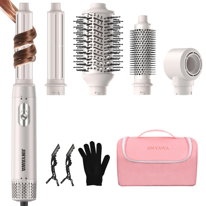 JINYAWA 5 in 1 Airstyler, Haarstyler Rundbürstenföhn, Airstyler Warmluftbürste Mit 3 Temperatureinst