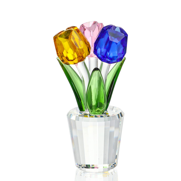 H&D HYALINE & DORA Bunte Kristall Tulpen Figur Sammlerstück, Glasblumenstrauss Briefbeschwerer, Gesc