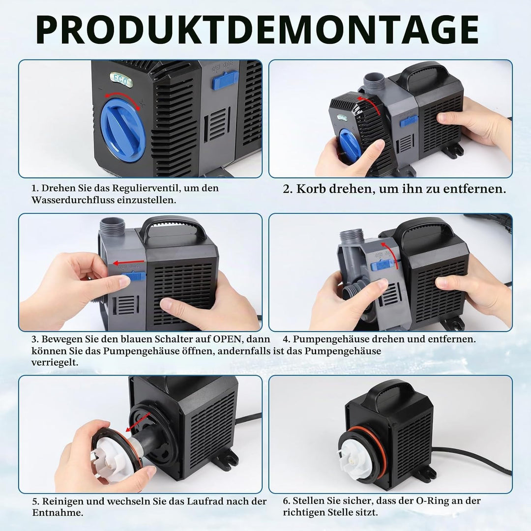EXLECO Super Eco Teichpumpe Filterpumpe 4500L/H 30Watt Energiespar Wasserpumpe Koiteich Bachlaufpump