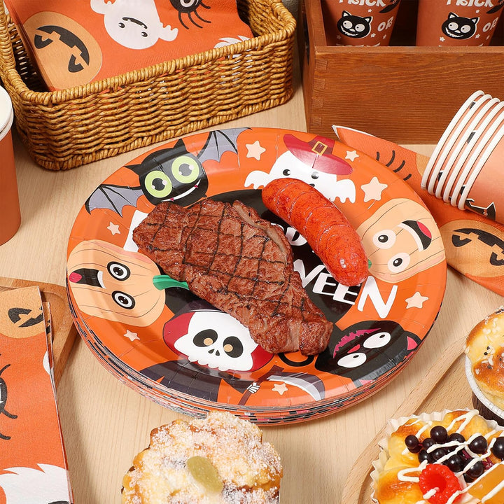 HEMOTON Set mit 24 Tellern, 24 Bechern und 48 Servietten für Halloween-Partys
