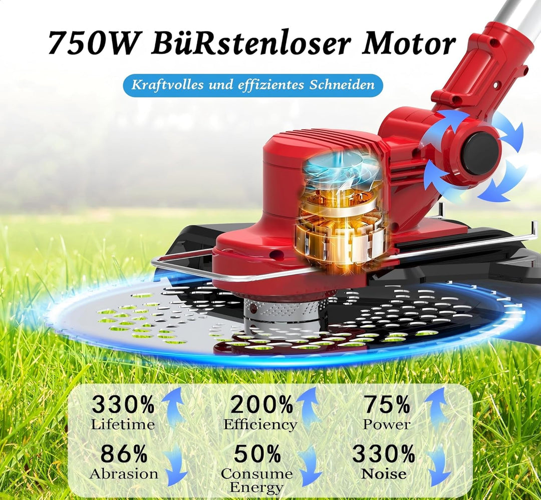 21 V Rasentrimmer mit Akku for Makita, Rasentrimmer mit Unkrautbürste. 750w Bürstenloser Motor, 180°