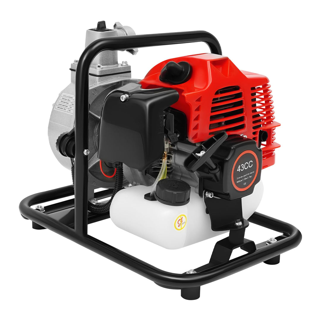 Benzin Wasserpumpe, Gartenpumpe, 4 Takt, 43CC | Handstart, Starke Leistung, Geräuschdämpfendes Gehäu
