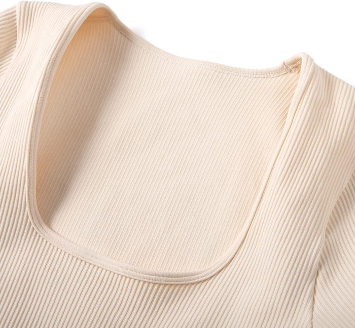 RXRXCOCO Gerippte Langarm Jumpsuits Damen Eng Square Neck Einteiler Bauchweg Sport Yoga Overall Romp