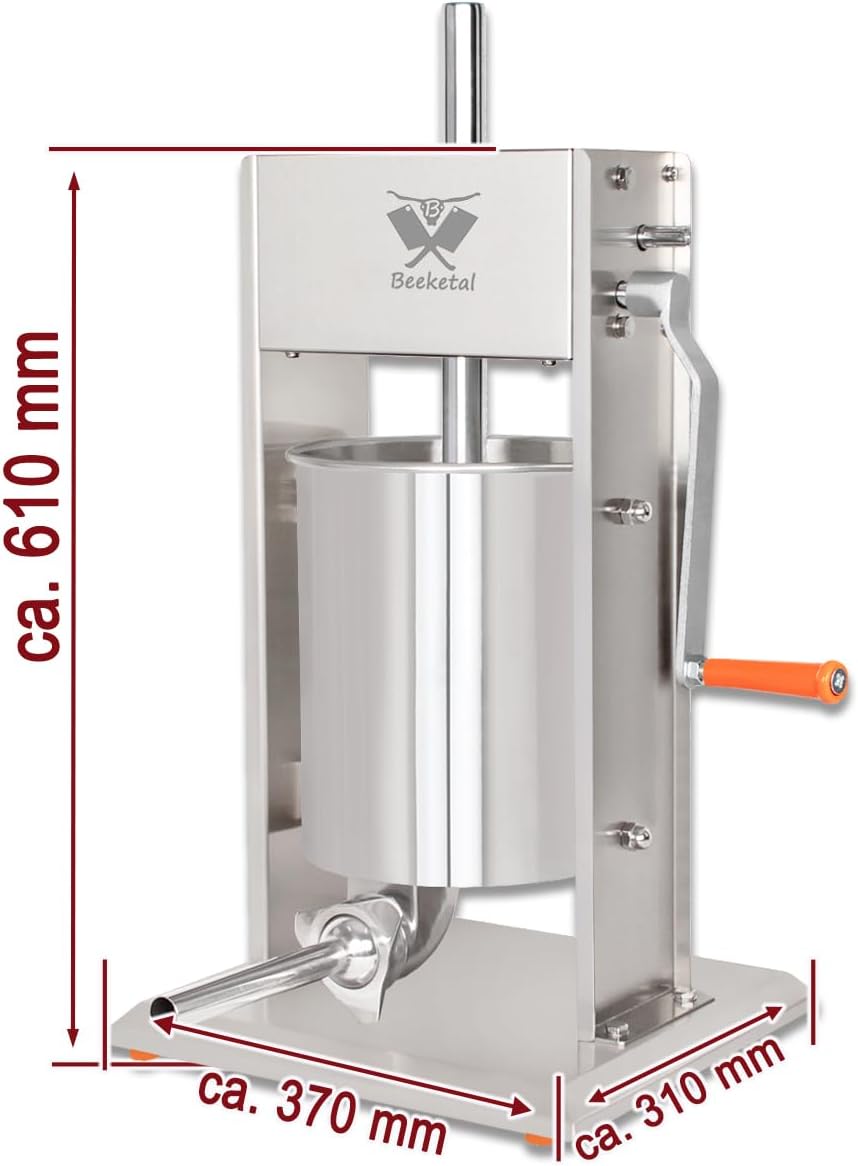 Beeketal 'BT010' Edelstahl Industrie Wurstfüllmaschine (10 L Volumen) SGS-geprüft, Profi Wurstfüller