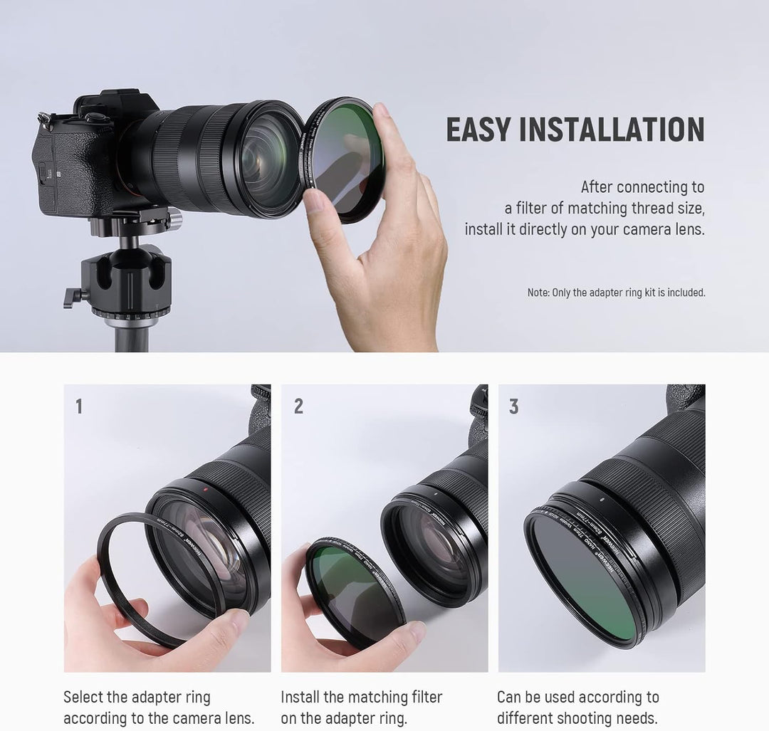 NEEWER 20 Stück Schwarz eloxiertes Metallobjektiv Filter Adapter Ring Kit einschliesslich 10 Stück S